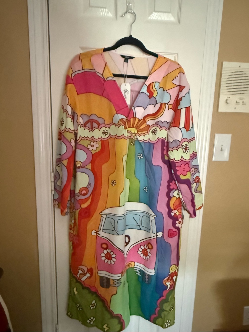 Colorful Retro VW Bus Print Tunic Dress - Rainbow Floral